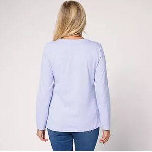 Denim & Co. 100% Cotton Stripe Snowflake Long Sleeve Top